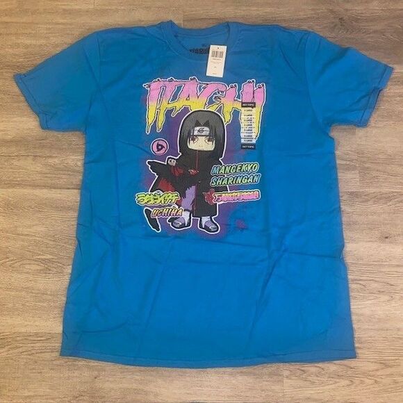 NWT Naruto Itachi Mangekyo Sharingan Uchiha Light Blue Mens XL T Shirt - Picture 1 of 3